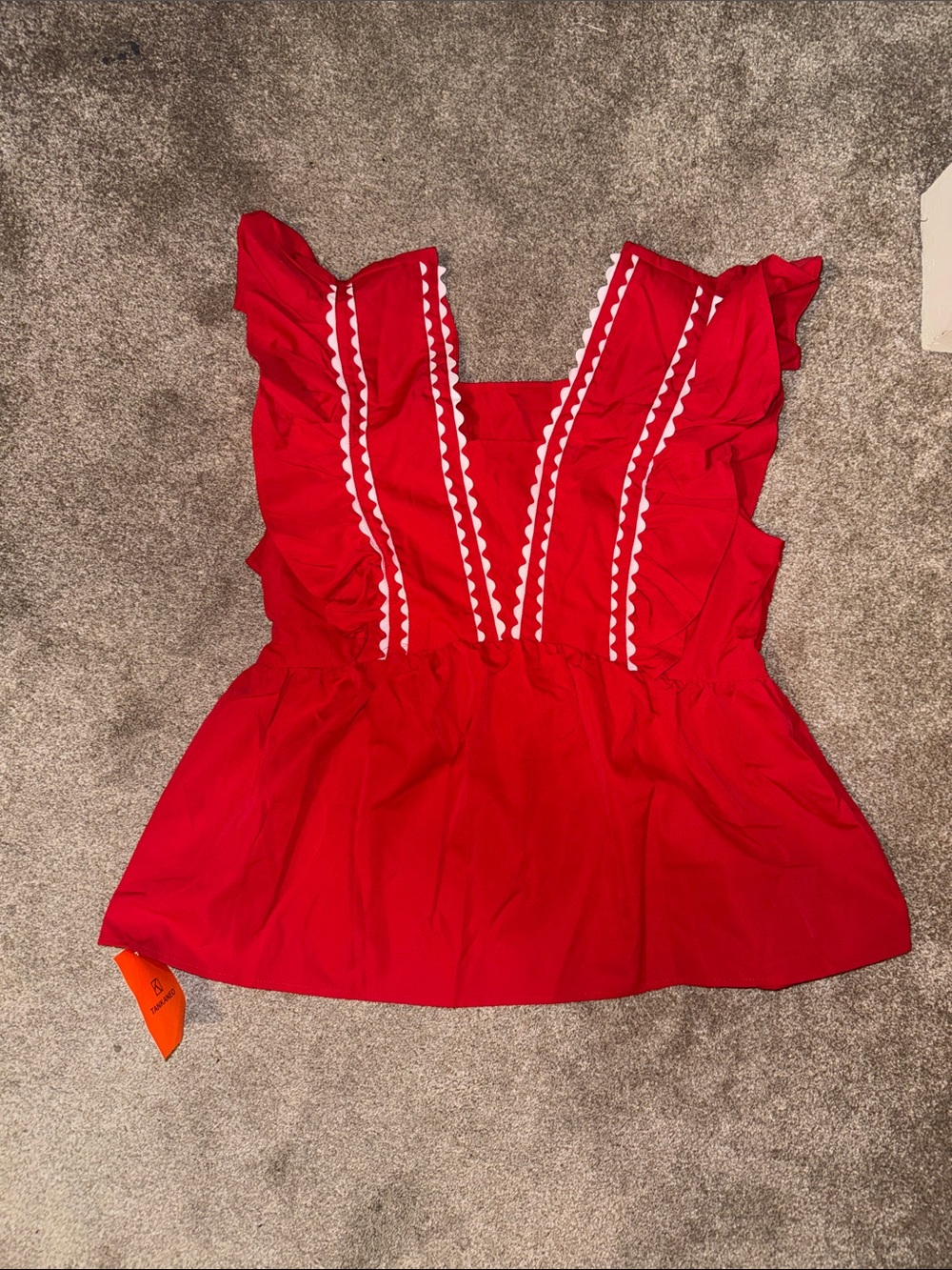 Sleeveless Red Ruffle V-Neck Peplum Blouse